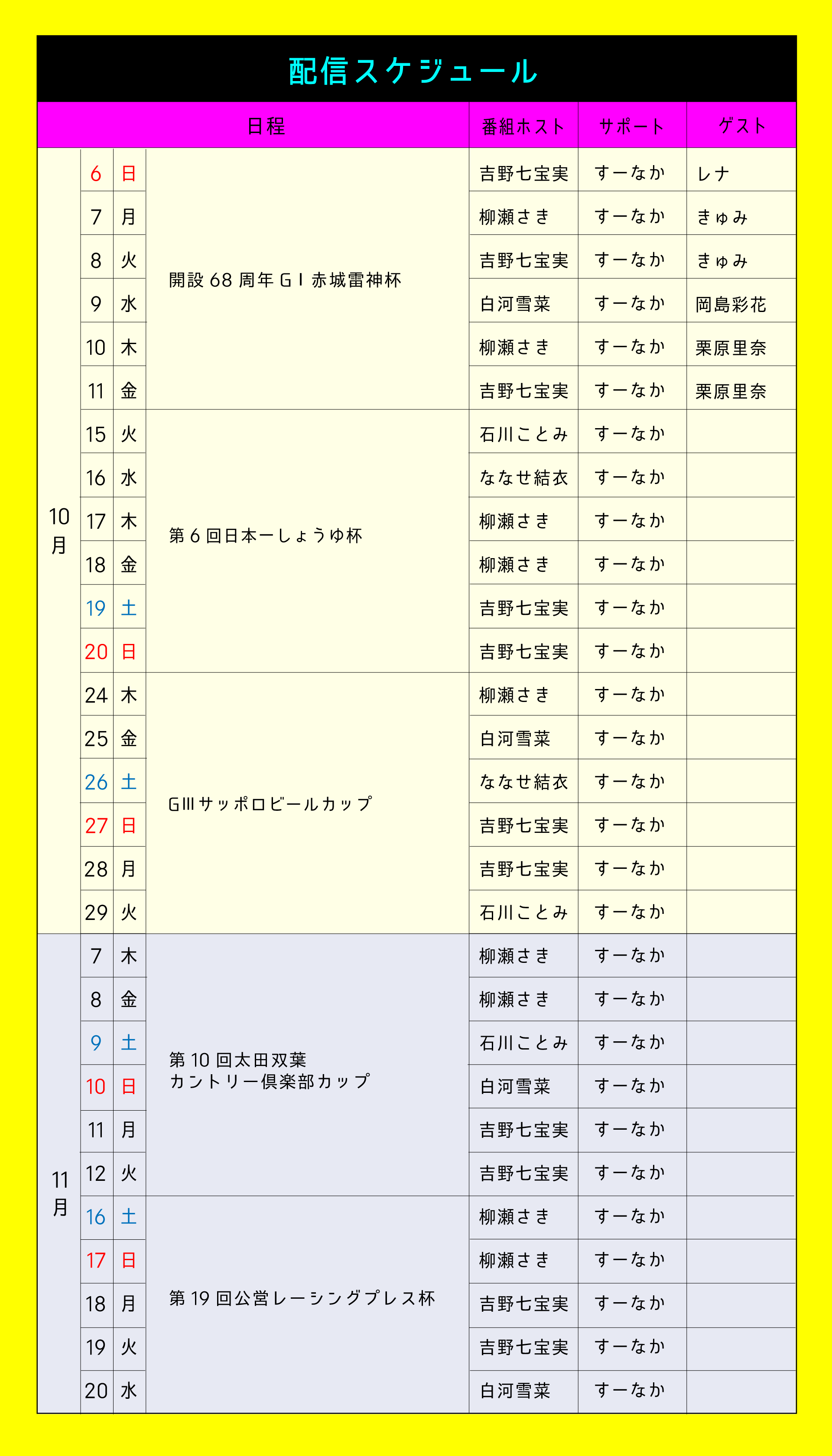 配信スケジュール一覧表