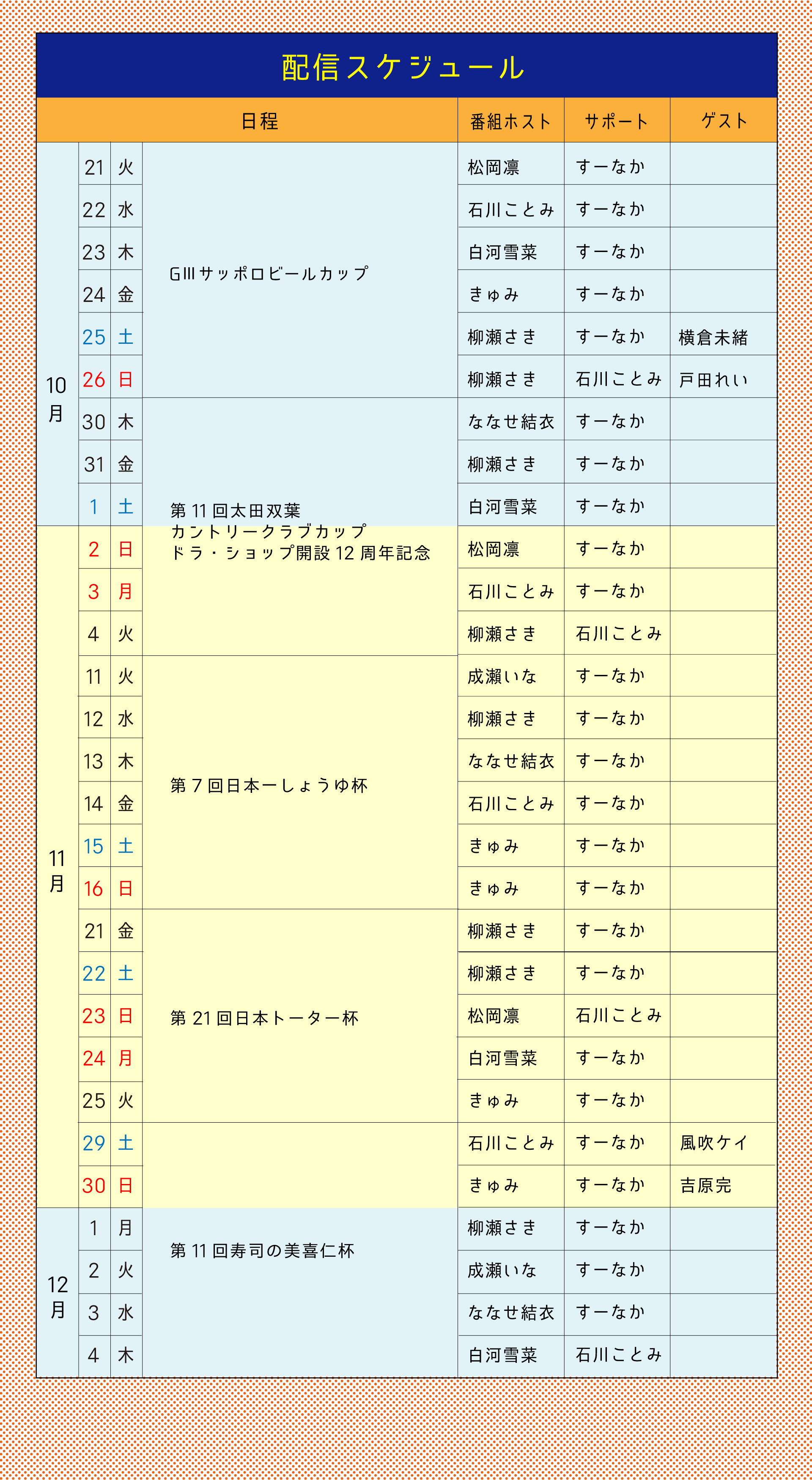 配信スケジュール一覧表