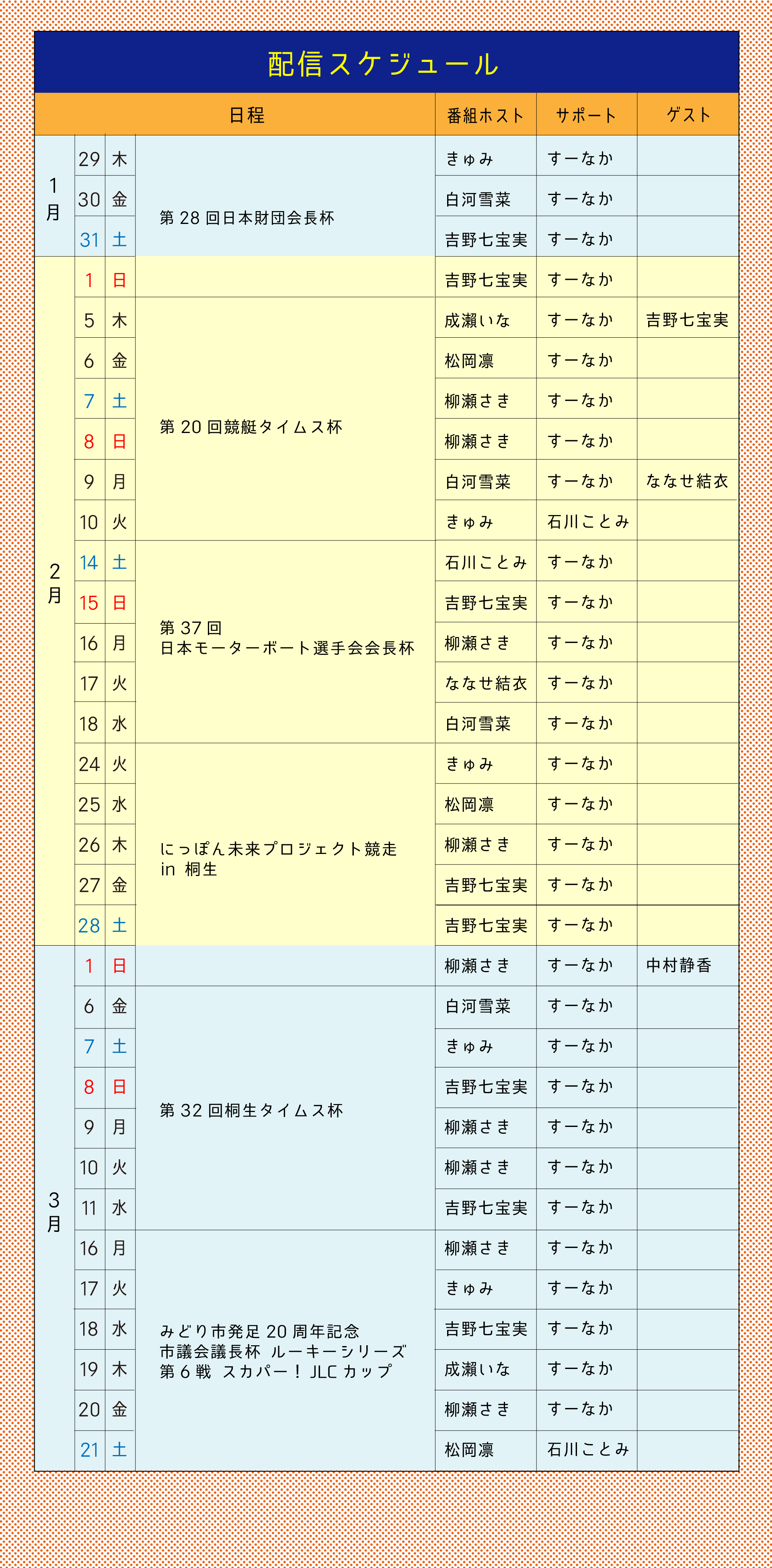 配信スケジュール一覧表